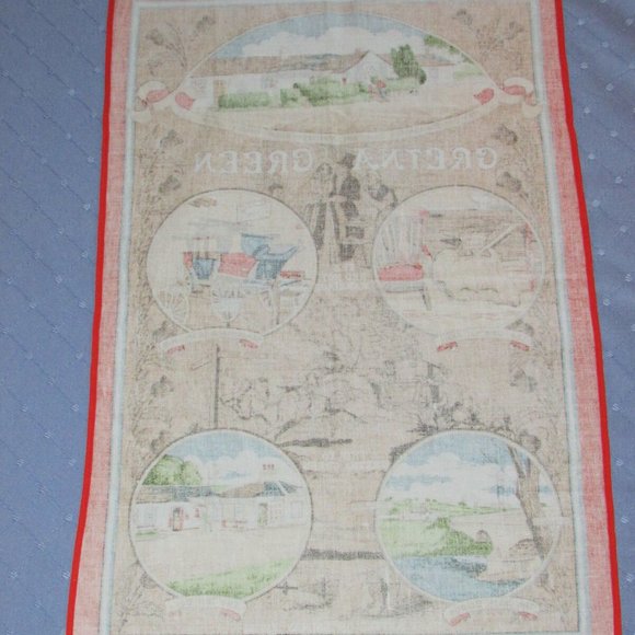 Vintage Red Kitchen Towel Gretna Green 100% Cotton - Picture 6 of 6